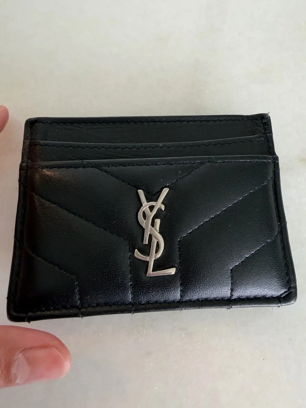 Saint Laurent Black Quilted Leather Card Case with Silver YSL Emblem